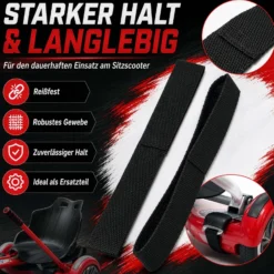 Wiltec Spanngurte für Sitzscooter 270 x 30 mm, 2 Stück Ersatzgurt zur Verbindung von Board und Sitz, Ersatzriemen mit Klettverschluss