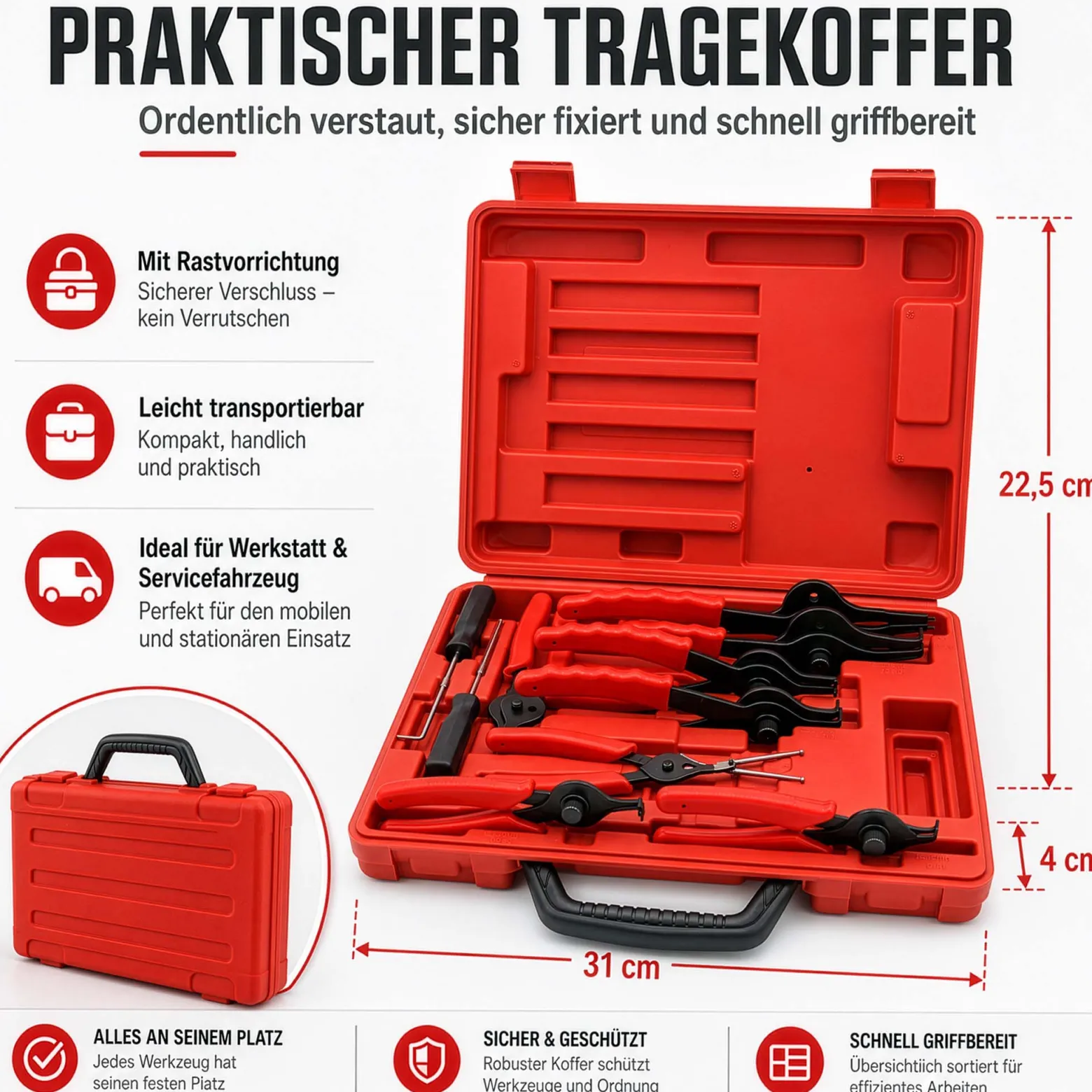 Wiltec Sprengring Zange 11 teilig, 12,7-203 mm, Seegeringzange für Außenringe und Innenringe, Sicherungszangen Set im Koffer