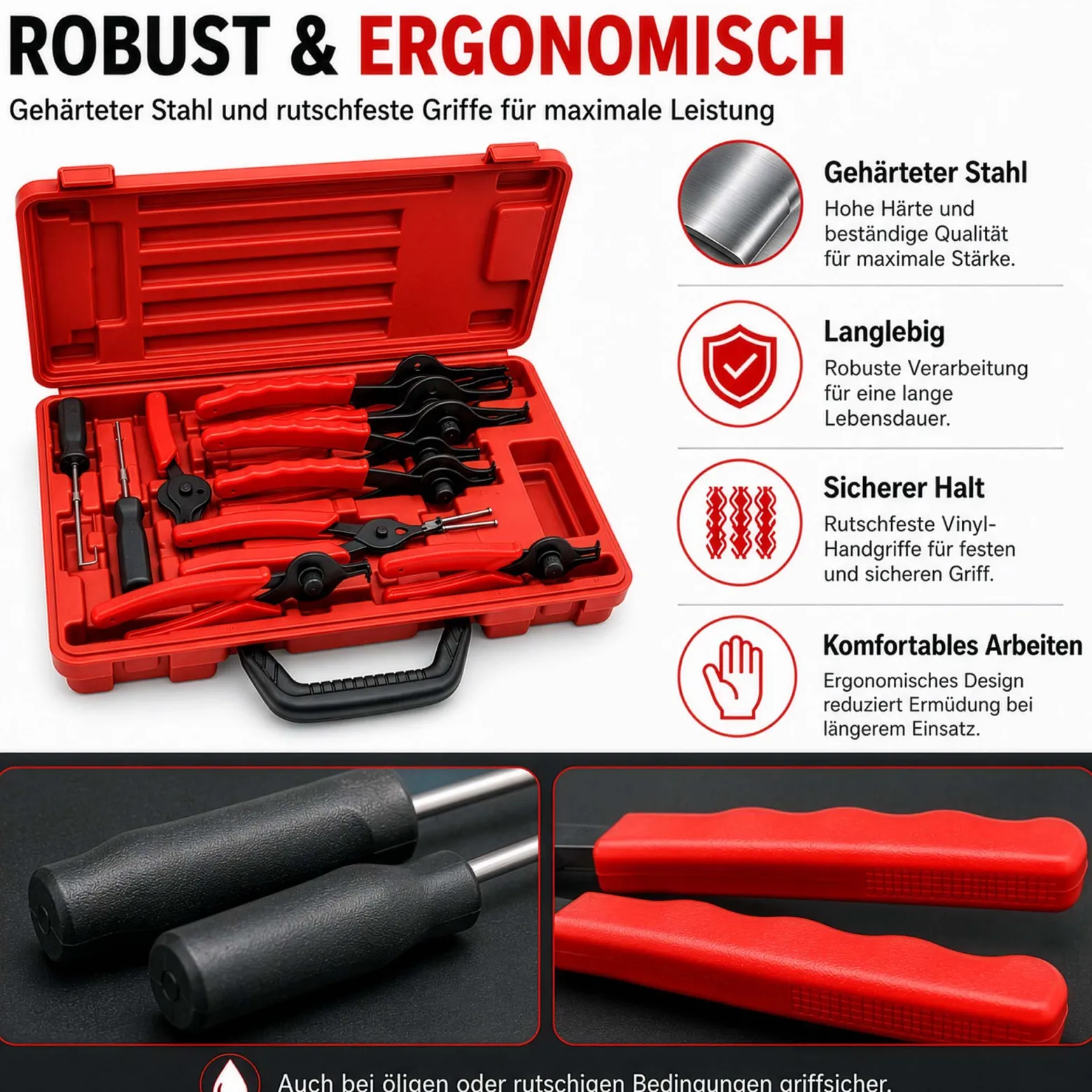 Wiltec Sprengring Zange 11 teilig, 12,7-203 mm, Seegeringzange für Außenringe und Innenringe, Sicherungszangen Set im Koffer
