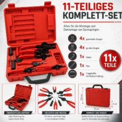 Wiltec Sprengring Zange 11 teilig, 12,7-203 mm, Seegeringzange für Außenringe und Innenringe, Sicherungszangen Set im Koffer