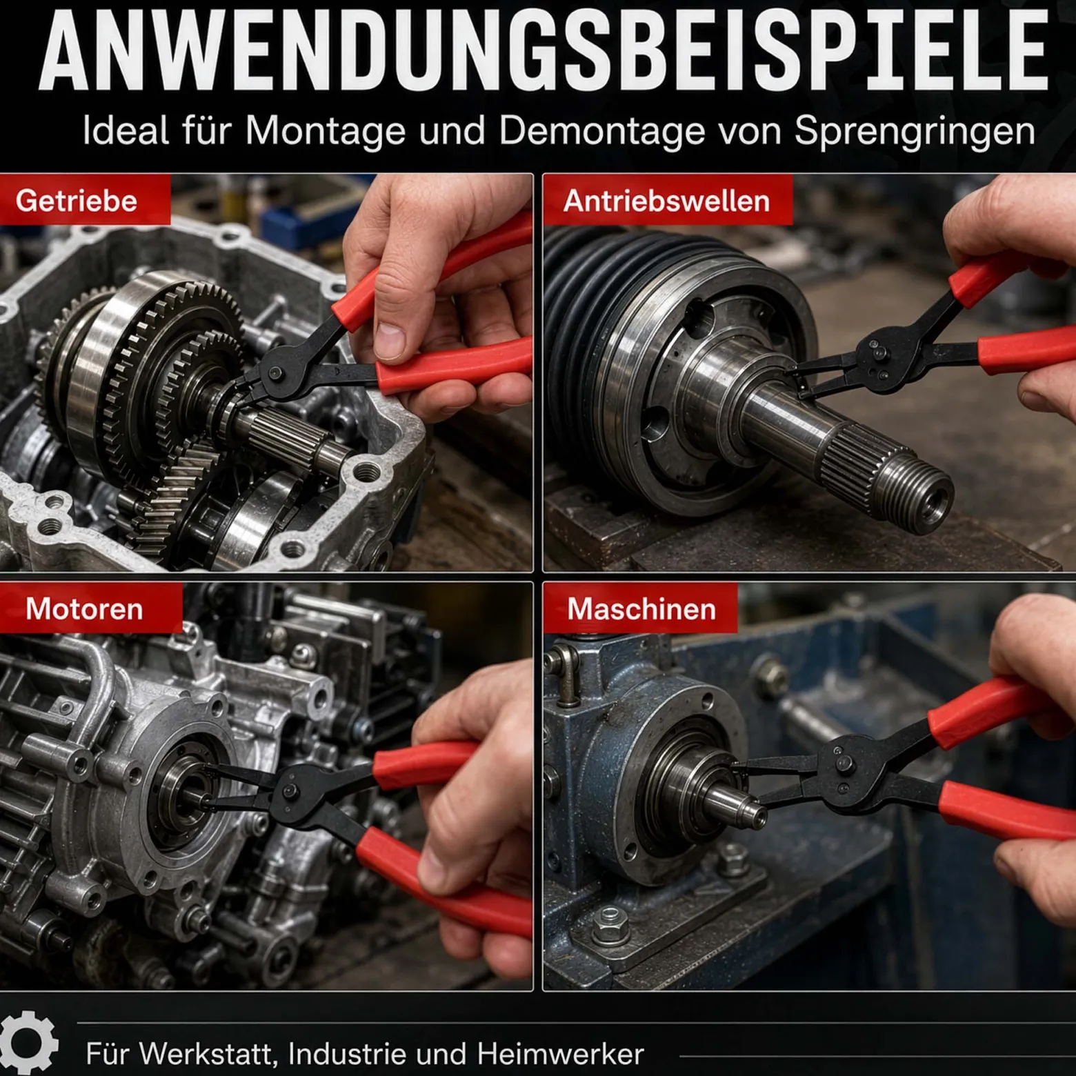 Wiltec Sprengring Zange 11 teilig, 12,7-203 mm, Seegeringzange für Außenringe und Innenringe, Sicherungszangen Set im Koffer