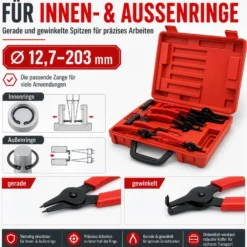 Wiltec Sprengring Zange 11 teilig, 12,7-203 mm, Seegeringzange für Außenringe und Innenringe, Sicherungszangen Set im Koffer