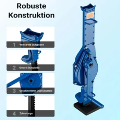 Wiltec Stahlwinde 3000 kg mit Bauhöhe 725 mm, 350 mm Hubhöhe, Robuste Zahnstangenwinde, Hubwinde mit 2 Ansätzen, Stockwinde