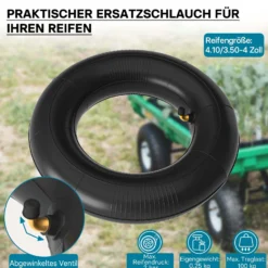 Wiltec Standard Schlauch für Reifen Größe 3.50-4, bis 100 kg Traglast, mit abgewinkeltem Ventil TR87 für Schubkarren, Sackkarren und E-Scooter