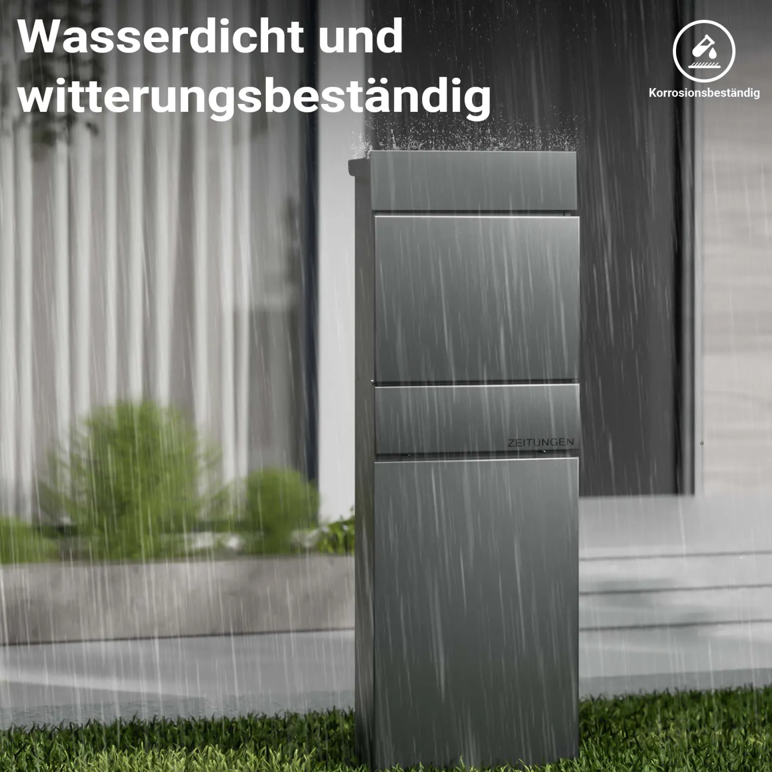 Wiltec Standbriefkasten mit Zeitungsrolle in Anthrazit 395 x 142 x 1150 mm aus Stahl, Briefkasten mit Zeitungsfach, Postkasten mit 2 Schlüssel