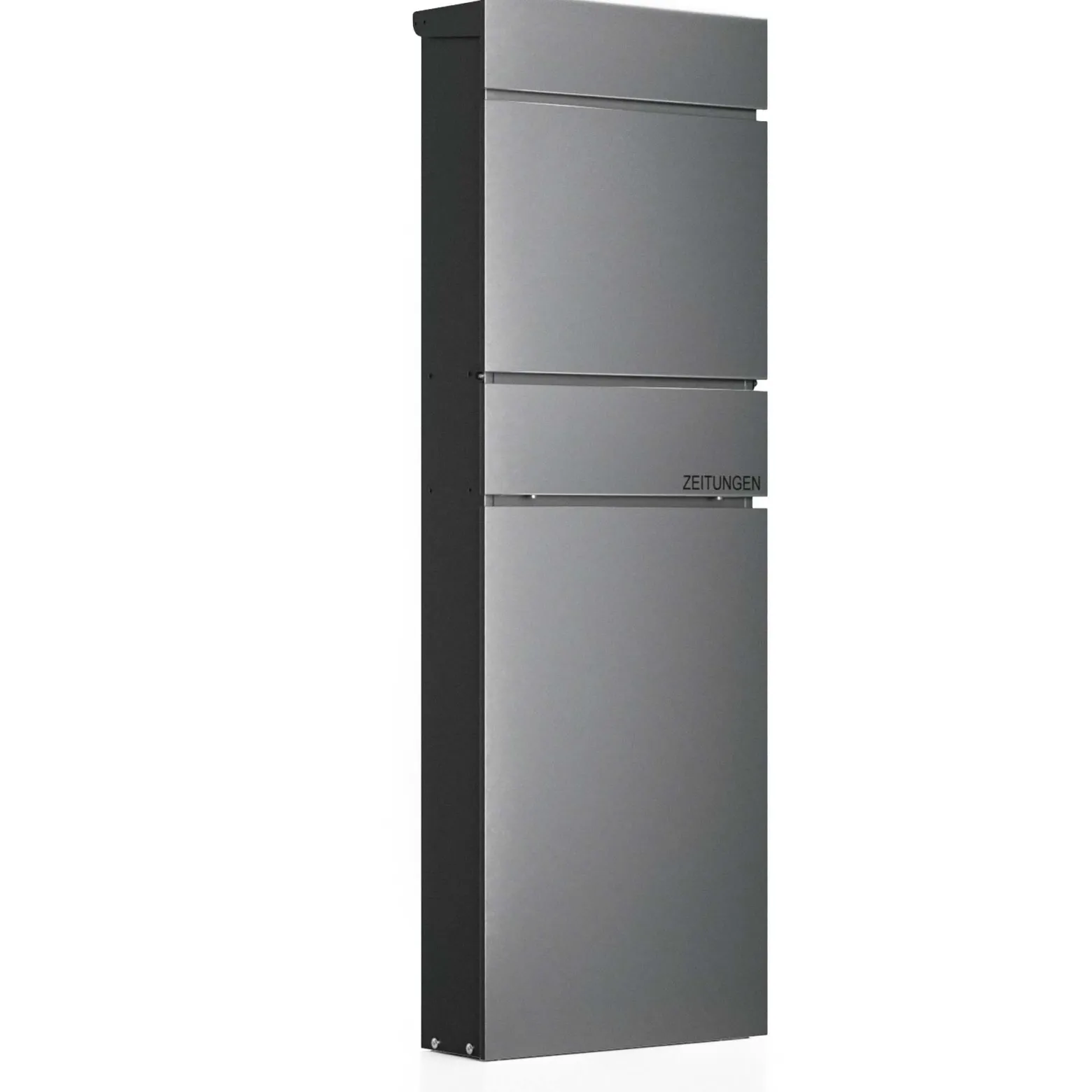 Wiltec Standbriefkasten mit Zeitungsrolle in Anthrazit 395 x 142 x 1150 mm aus Stahl, Briefkasten mit Zeitungsfach, Postkasten mit 2 Schlüssel
