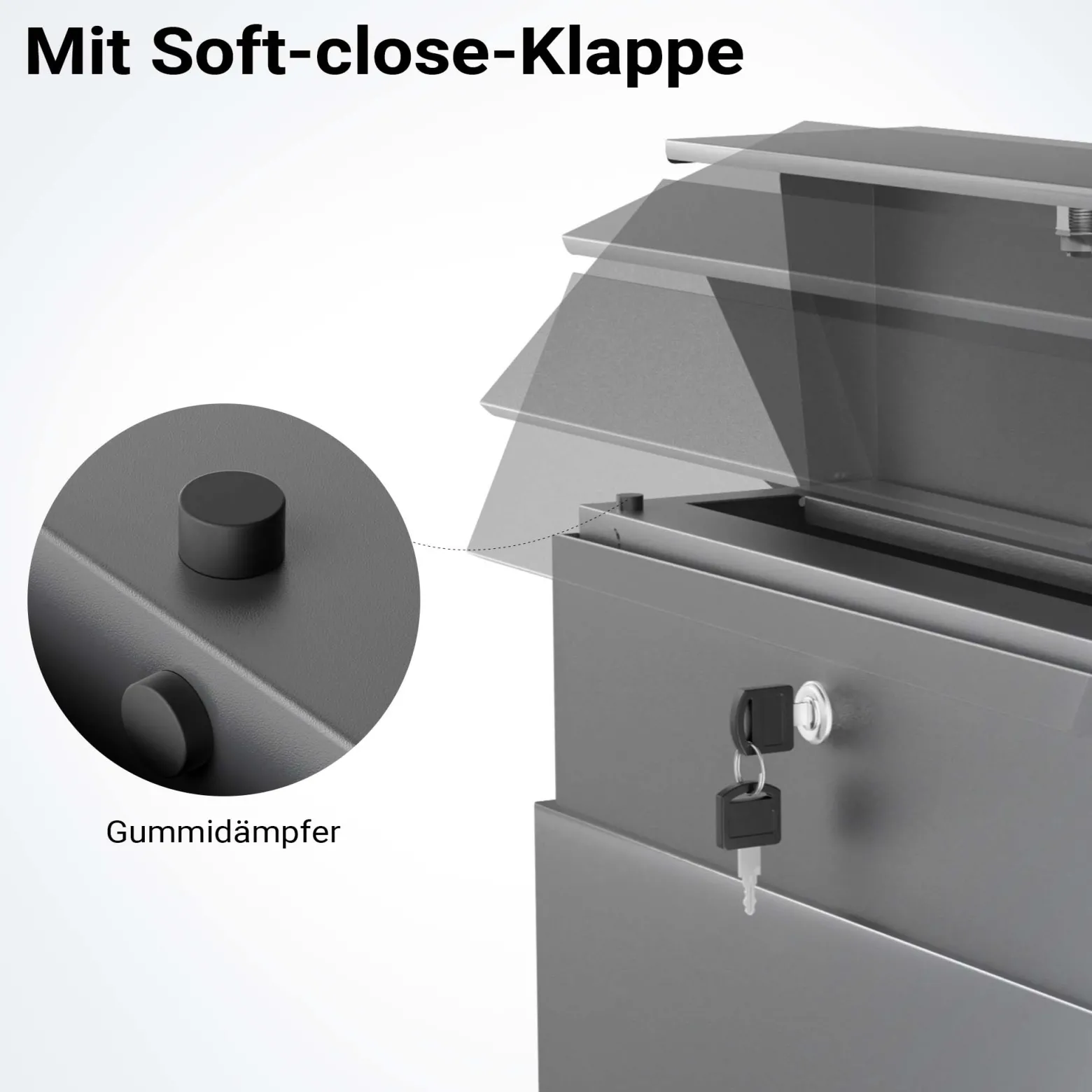 Wiltec Standbriefkasten mit Zeitungsrolle in Anthrazit 395 x 142 x 1150 mm aus Stahl, Briefkasten mit Zeitungsfach, Postkasten mit 2 Schlüssel