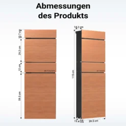Wiltec Standbriefkasten mit Zeitungsrolle in Holzoptik 395 x 142 x 1150 mm aus Stahl, Briefkasten mit Zeitungsfach, Postkasten mit 2 Schlüssel