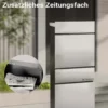 Wiltec Standbriefkasten mit Zeitungsrolle in Silberfarben 395 x 142 x 1150 mm aus Stahl, Briefkasten mit Zeitungsfach, Postkasten mit 2 Schlüssel