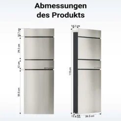 Wiltec Standbriefkasten mit Zeitungsrolle in Silberfarben 395 x 142 x 1150 mm aus Stahl, Briefkasten mit Zeitungsfach, Postkasten mit 2 Schlüssel
