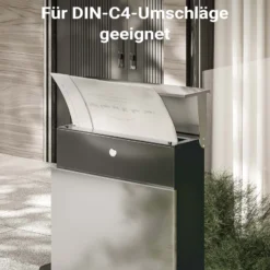 Wiltec Standbriefkasten mit Zeitungsrolle in Silberfarben 395 x 142 x 1150 mm aus Stahl, Briefkasten mit Zeitungsfach, Postkasten mit 2 Schlüssel