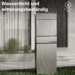 Wiltec Standbriefkasten mit Zeitungsrolle in Silberfarben 395 x 142 x 1150 mm aus Stahl, Briefkasten mit Zeitungsfach, Postkasten mit 2 Schlüssel