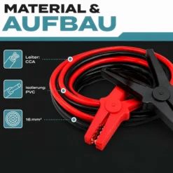 Wiltec Starthilfekabel 220 A 16 mm² 3 m mit Überspannungsschutz für Benzin- u. Dieselmotoren