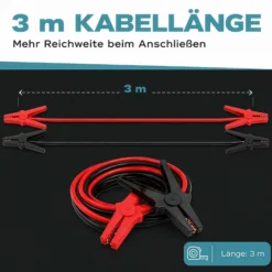 Wiltec Starthilfekabel 220 A 16 mm² 3 m mit Überspannungsschutz für Benzin- u. Dieselmotoren