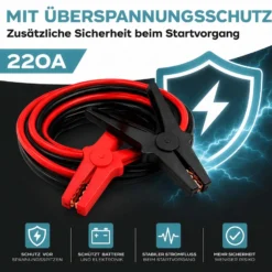Wiltec Starthilfekabel 220 A 16 mm² 3 m mit Überspannungsschutz für Benzin- u. Dieselmotoren