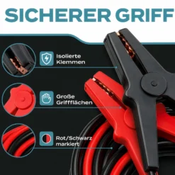 Wiltec Starthilfekabel 220 A 16 mm² 3 m mit Überspannungsschutz für Benzin- u. Dieselmotoren
