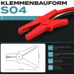 Wiltec Starthilfekabel 220 A 16 mm² 3 m mit Überspannungsschutz für Benzin- u. Dieselmotoren