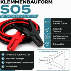Wiltec Starthilfekabel 350 A 25 mm² 3 m mit Überspannungsschutz für Benzin- u. Dieselmotoren