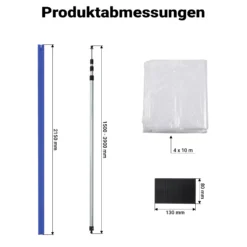 Wiltec Staubschutzwand 4 x 10 m, Renovierungs-Set Staubwand mit Reißverschluss für Folientür und Teleskopstangen 1,5-3,9 m, Trennwand für Renovierung