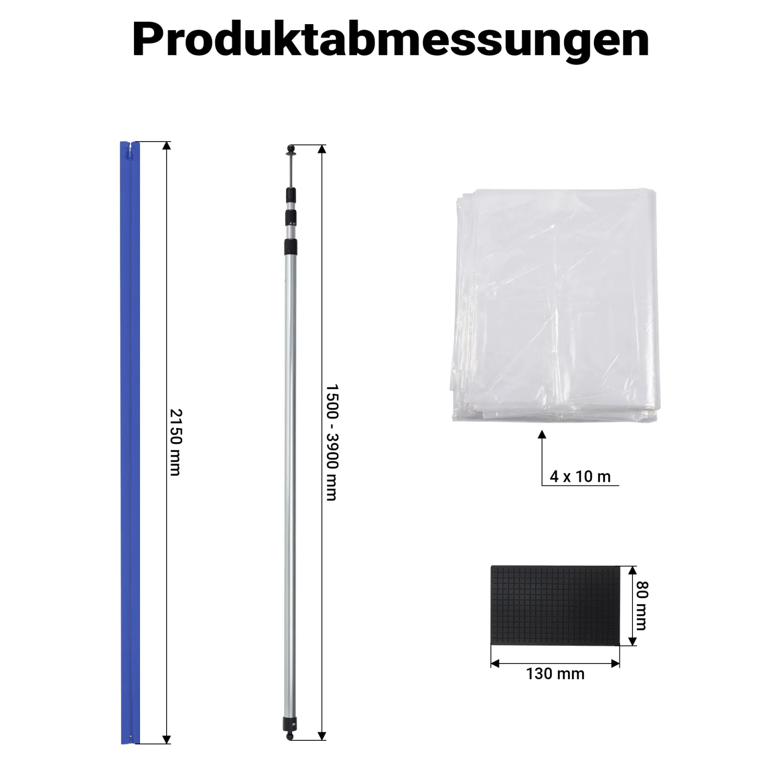 Wiltec Staubschutzwand 4 x 10 m, Renovierungs-Set Staubwand mit Reißverschluss für Folientür und Teleskopstangen 1,5-3,9 m, Trennwand für Renovierung