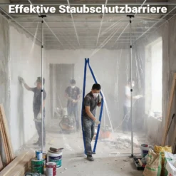 Wiltec Staubschutzwand 4 x 10 m, Renovierungs-Set Staubwand mit Reißverschluss für Folientür und Teleskopstangen 1,5-3,9 m, Trennwand für Renovierung