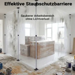 Wiltec Staubschutzwand 4 x 10 m, Renovierungs-Set Staubwand mit Reißverschluss für Folientür und Teleskopstangen 1,5-3,9 m, Trennwand für Renovierung