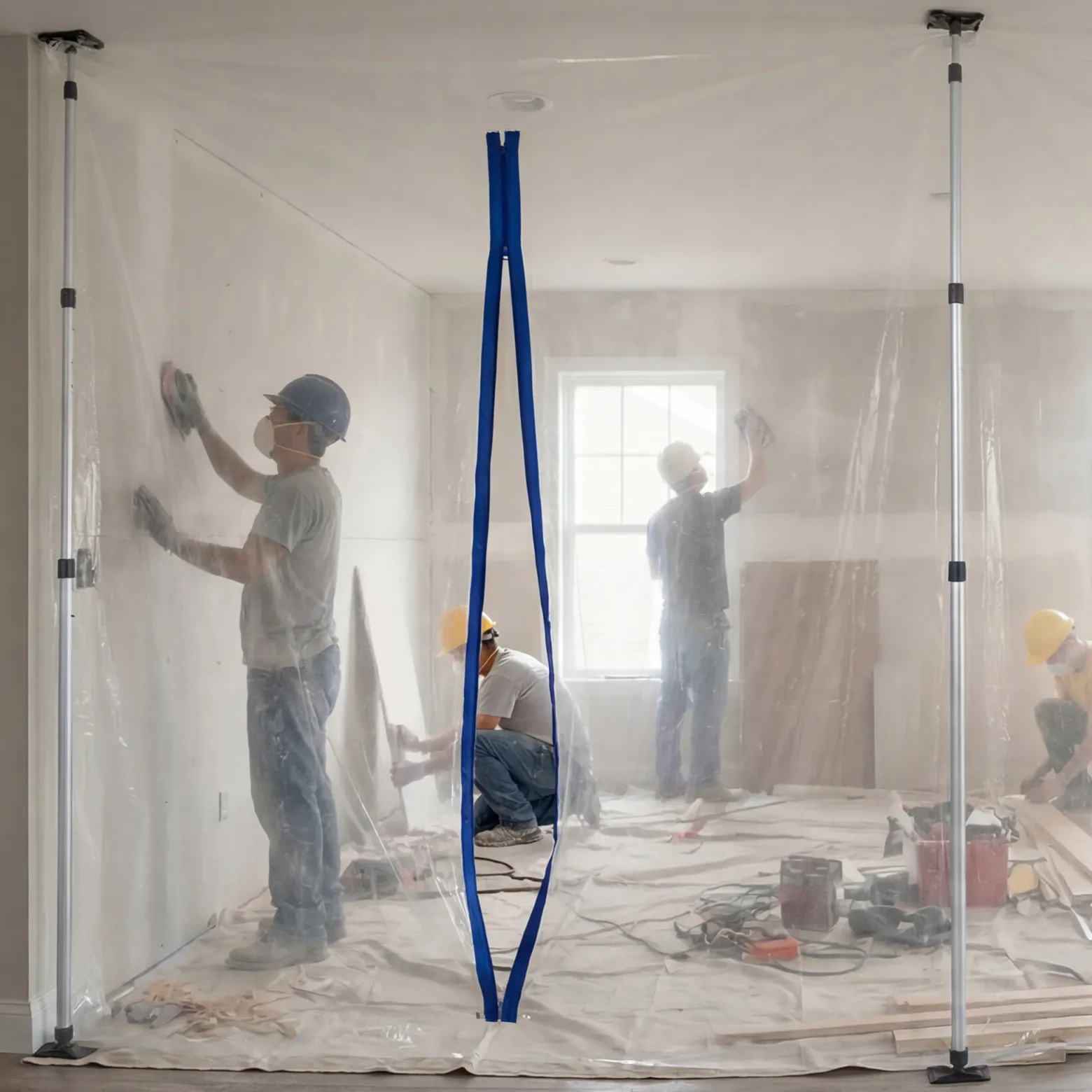 Wiltec Staubschutzwand 4 x 10 m, Renovierungs-Set Staubwand mit Reißverschluss für Folientür und Teleskopstangen 1,5-3,9 m, Trennwand für Renovierung