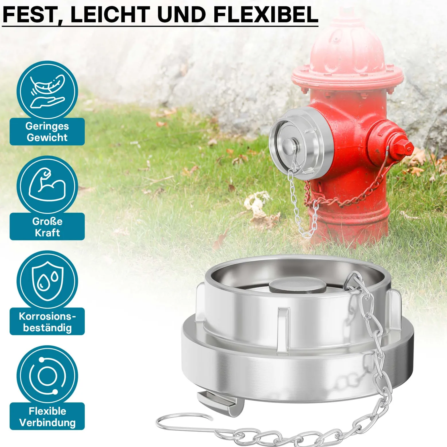 Wiltec Storz Blindkupplung B 75mm 3" mit Kette aus Aluminium zum temporären Verschließen von Storzabgängen