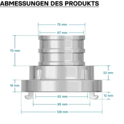 Wiltec Storz Kupplung B 75mm Druckkupplung mit langem Stutzen Schlauchkupplung aus Aluminium