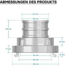 Wiltec Storz Kupplung C 52mm Druckkupplung mit langem Stutzen Schlauchkupplung aus Aluminium