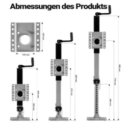 Wiltec Stützfuß 900 kg Kurbel oben mit Schwenkhalterung, höhenverstellbare Anhängerstütze mit Fußpedal, Abstellstütze für Wohnwagen und Anhänger, Wohnwagenstütze mit Sicherungsstift