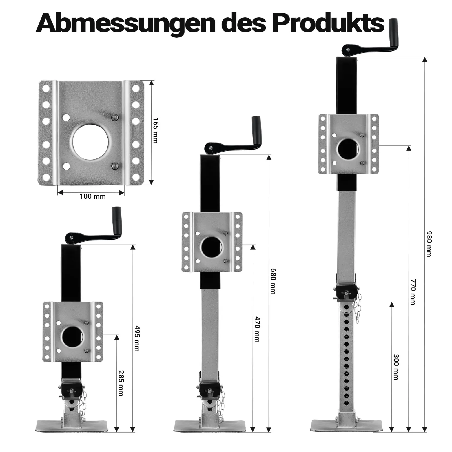 Wiltec Stützfuß 900 kg Kurbel oben mit Schwenkhalterung, höhenverstellbare Anhängerstütze mit Fußpedal, Abstellstütze für Wohnwagen und Anhänger, Wohnwagenstütze mit Sicherungsstift