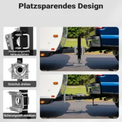 Wiltec Stützfuß 900 kg Kurbel oben mit Schwenkhalterung, höhenverstellbare Anhängerstütze mit Fußpedal, Abstellstütze für Wohnwagen und Anhänger, Wohnwagenstütze mit Sicherungsstift