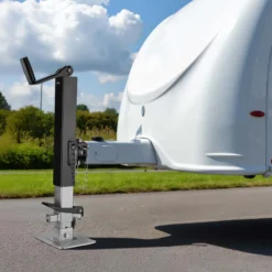 Wiltec Stützfuß 900 kg Kurbel oben mit Rohrhalterung, höhenverstellbare Anhängerstütze mit Fußpedal, Abstellstütze für Wohnwagen und Anhänger, Wohnwagenstütze mit Sicherungsstift