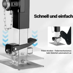 Wiltec Stützfuß 900 kg Kurbel oben mit Rohrhalterung, höhenverstellbare Anhängerstütze mit Fußpedal, Abstellstütze für Wohnwagen und Anhänger, Wohnwagenstütze mit Sicherungsstift