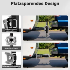 Wiltec Stützfuß 900 kg Kurbel seitlich mit Schwenkhalterung, höhenverstellbare Anhängerstütze mit Fußpedal, Abstellstütze für Wohnwagen und Anhänger, Wohnwagenstütze mit Sicherungsstift