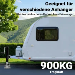Wiltec Stützfuß 900 kg Kurbel seitlich mit Rohrhalterung, höhenverstellbare Anhängerstütze mit Fußpedal, Abstellstütze für Wohnwagen und Anhänger, Wohnwagenstütze mit Sicherungsstift