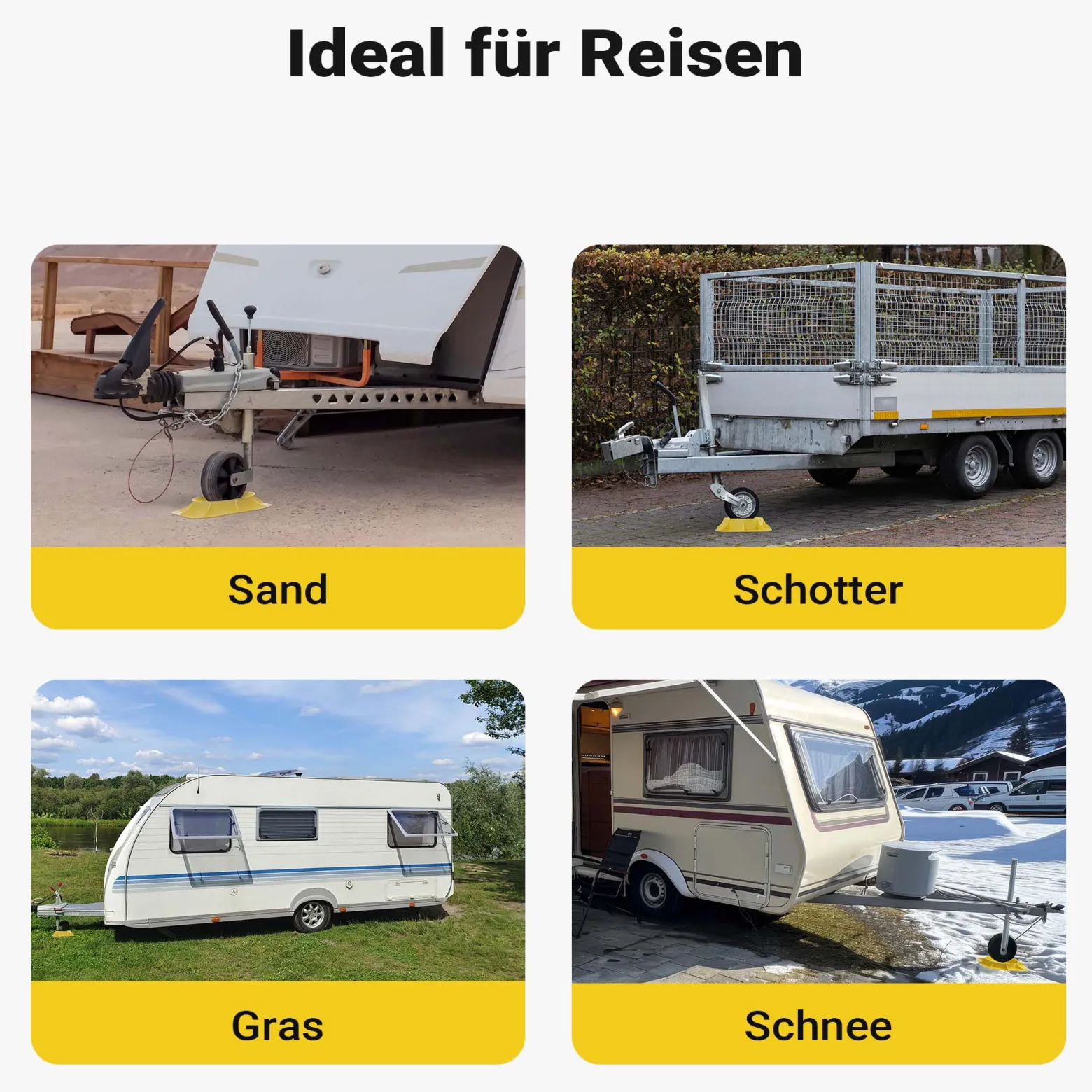 Wiltec Stützradunterlage rund 236 mm bis 900 kg, HDPE Stützrad Halterung für Stützrad bis Ø 160 mm, Unterlegkeil Stützrad für Anhänger u. Wohnwagen
