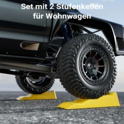 Wiltec Stufenkeile Paar mit 3 Höhenstufen 40/70/100 mm, Auffahrkeile 2er-Set mit 3 t Traglast, Ausgleichskeile für Wohnwagen, Wohnmobil, Camper usw.