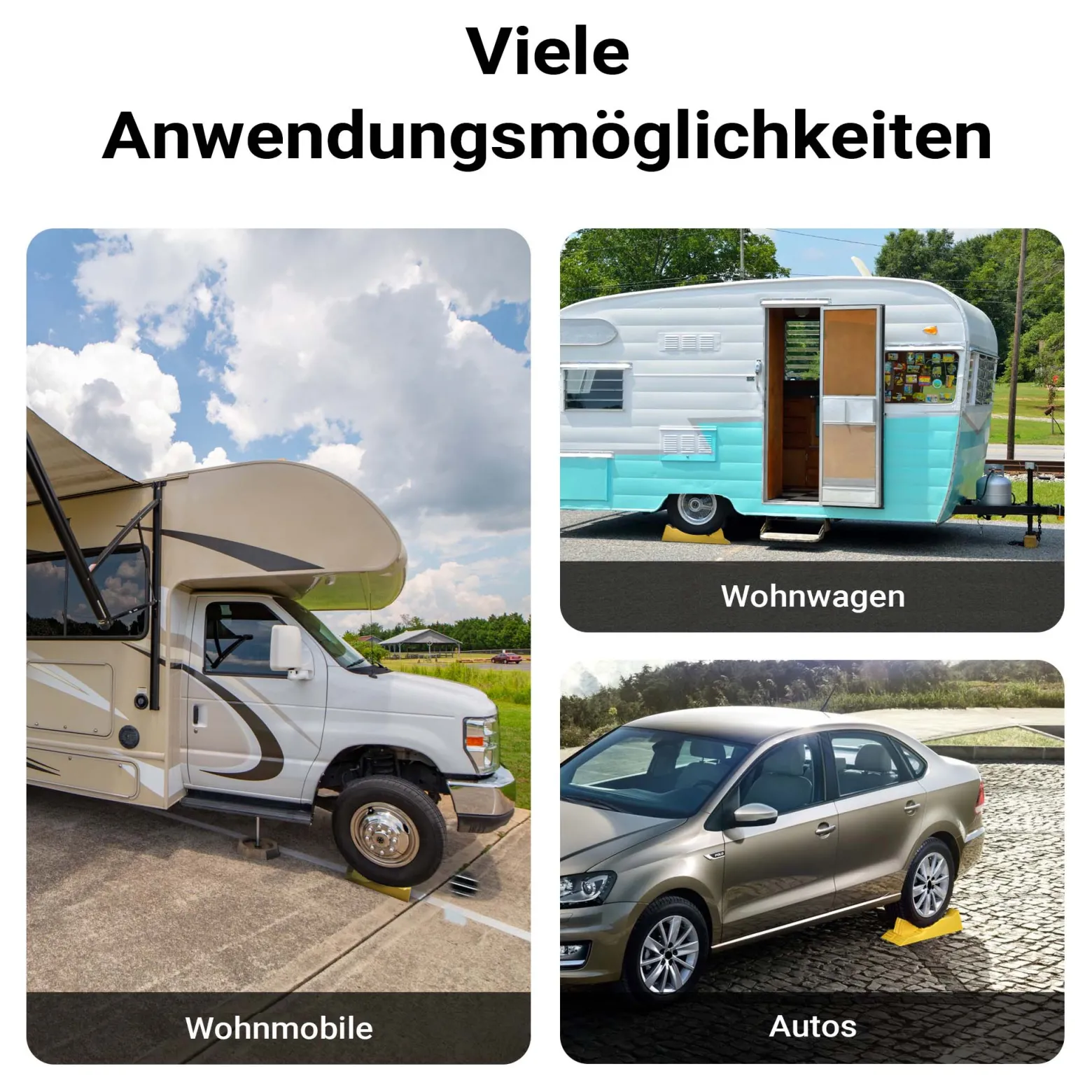 Wiltec Stufenkeile Paar 40/70/100 mm mit Stopper, Auffahrkeile 2er-Set mit 3 t Traglast, Ausgleichskeile für Wohnwagen, Wohnmobil, Camper usw.