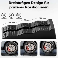 Wiltec Stufenkeile Paar 40/70/100 mm 5 t mit Stopper, Auffahrkeile 2er-Set mit 3 Höhen, Ausgleichskeile für Wohnwagen, Wohnmobil, Camper
