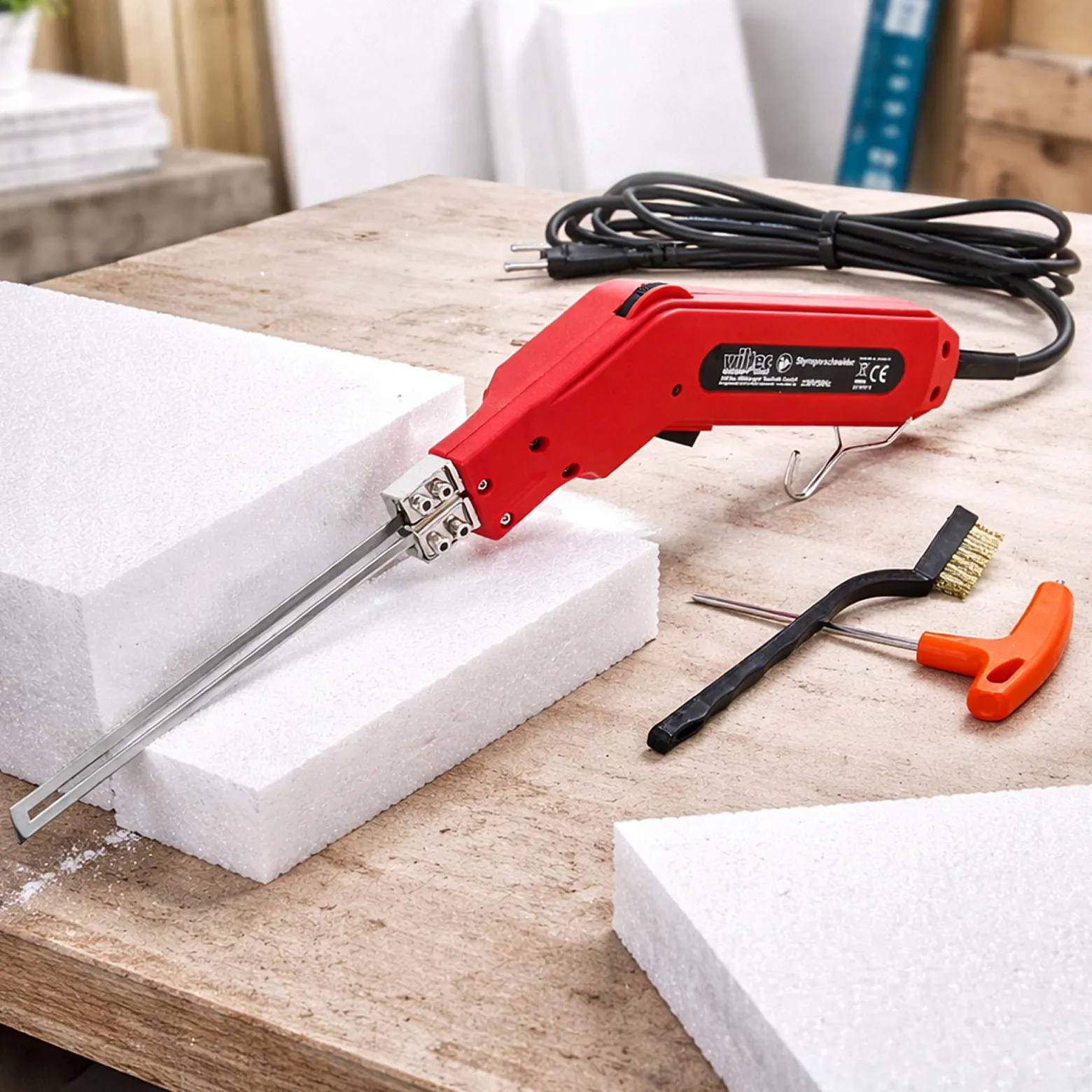 Wiltec Styroporschneider 200W, schnelles Aufheizen inkl. 200mm Klinge, für Styropor, Styrodur & Polystrol-Hartschaum Heißdrahtschneider bis 600°C