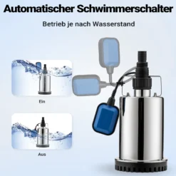 Wiltec Tauchpumpe bis 7500l/h, max. Förderhöhe 6,5m, Schmutzwasserpumpe 400W, Fremdkörper bis 5mm