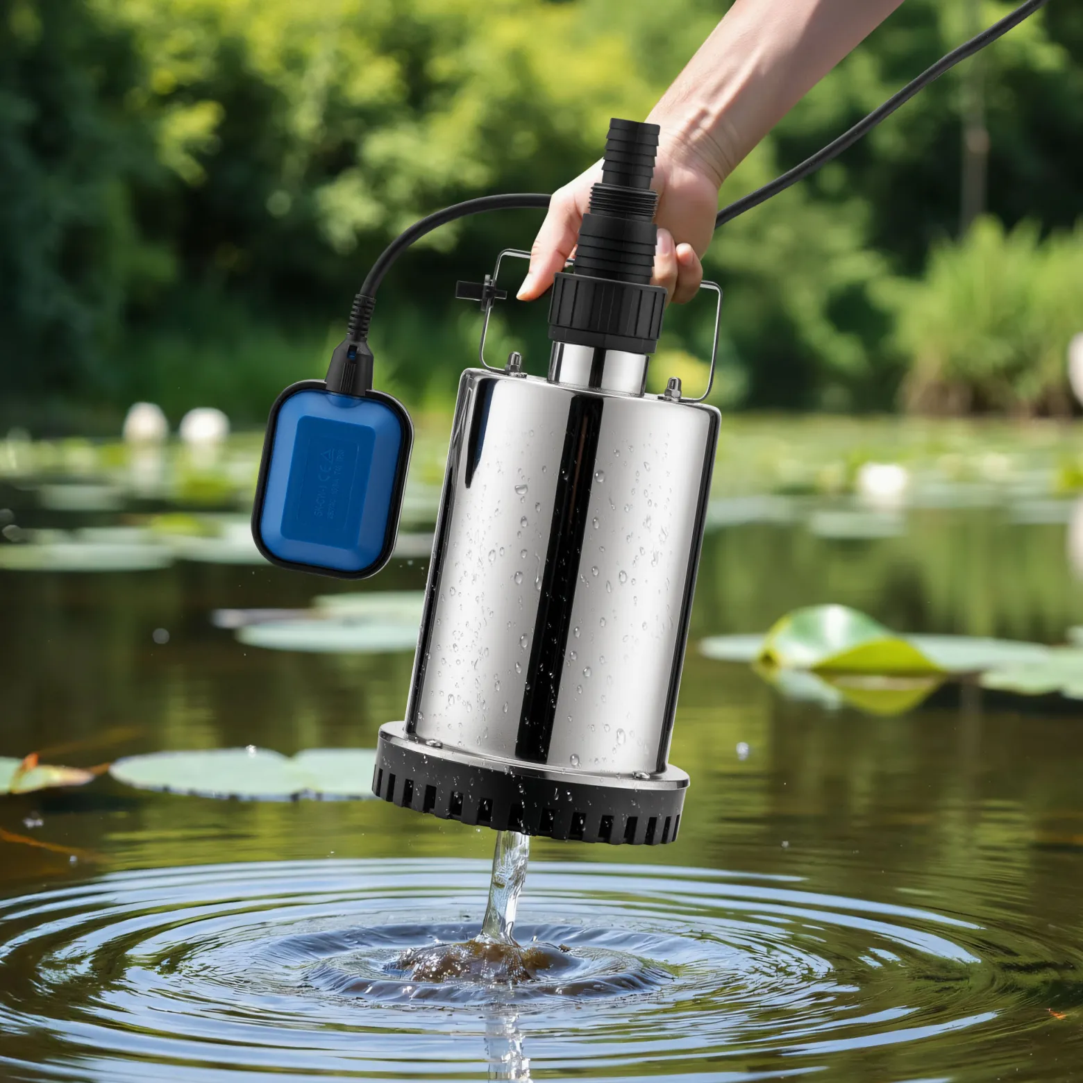 Wiltec Tauchpumpe bis 7500l/h, max. Förderhöhe 6,5m, Schmutzwasserpumpe 400W, Fremdkörper bis 5mm