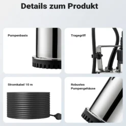 Wiltec Tauchpumpe bis 7500l/h, max. Förderhöhe 6,5m, Schmutzwasserpumpe 400W, Fremdkörper bis 5mm