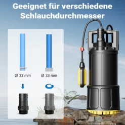 Wiltec Tauchpumpe mit Schwimmerschalter 1200 W, Tiefbrunnenpumpe bis 7 m Tiefe, Brunnenpumpe 40 m Förderhöhe, Wasserpumpe für Klarwasser
