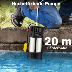 Wiltec Tauchpumpe mit Schwimmerschalter 1200 W, Tiefbrunnenpumpe bis 7 m Tiefe, Brunnenpumpe 40 m Förderhöhe, Wasserpumpe für Klarwasser