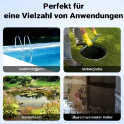 Wiltec Tauchpumpe mit Schwimmer Edelstahl 400 W, flachabsaugende Pumpe bis 1 mm, Tiefbrunnenpumpe bis 7 m Tiefe & 5 m Förderhöhe, Flachsaugerpumpe für Klarwasser