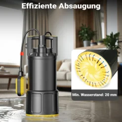 Wiltec Tauchpumpe mit Schwimmerschalter 850 W, Tiefbrunnenpumpe bis 7 m Tiefe, Brunnenpumpe 20 m Förderhöhe, Wasserpumpe für Klarwasser