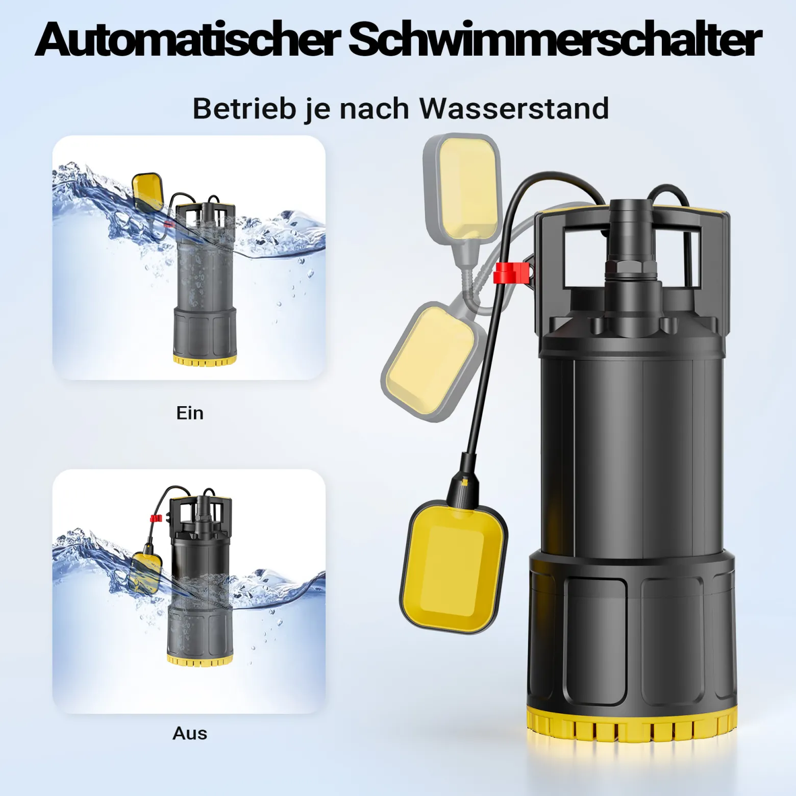 Wiltec Tauchpumpe mit Schwimmerschalter 850 W, Tiefbrunnenpumpe bis 7 m Tiefe, Brunnenpumpe 20 m Förderhöhe, Wasserpumpe für Klarwasser
